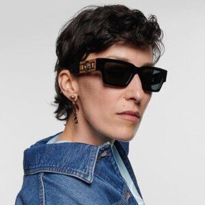 Versace VE4459 GB1/87 Sunglasses Black Rectangle Frame, Dark Grey Lenses